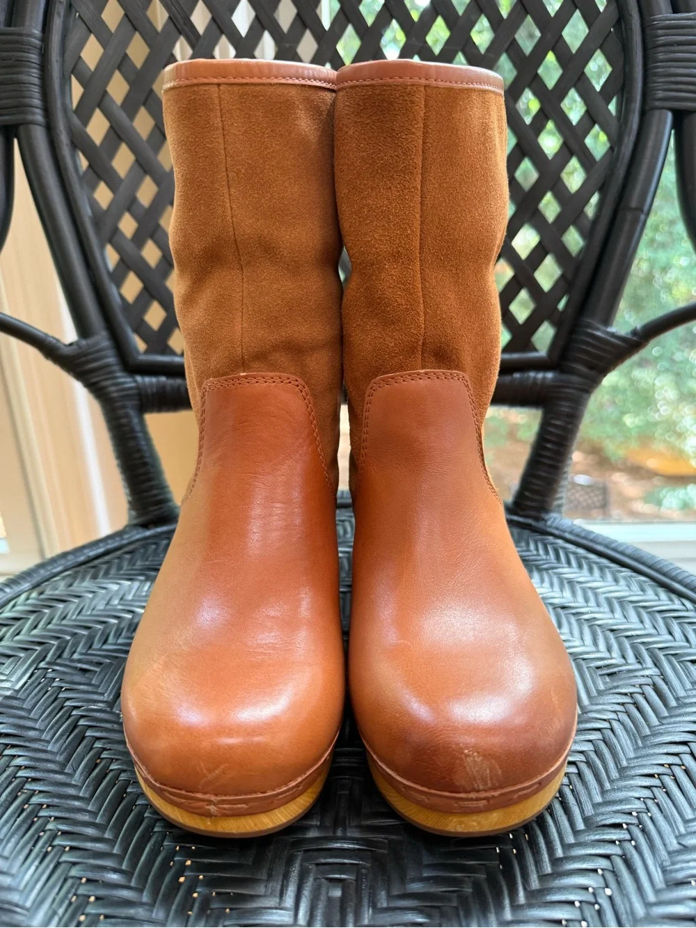 Frye & Co Odessa Chestnut Brown Women’s Leather & Shearling Clog Boots